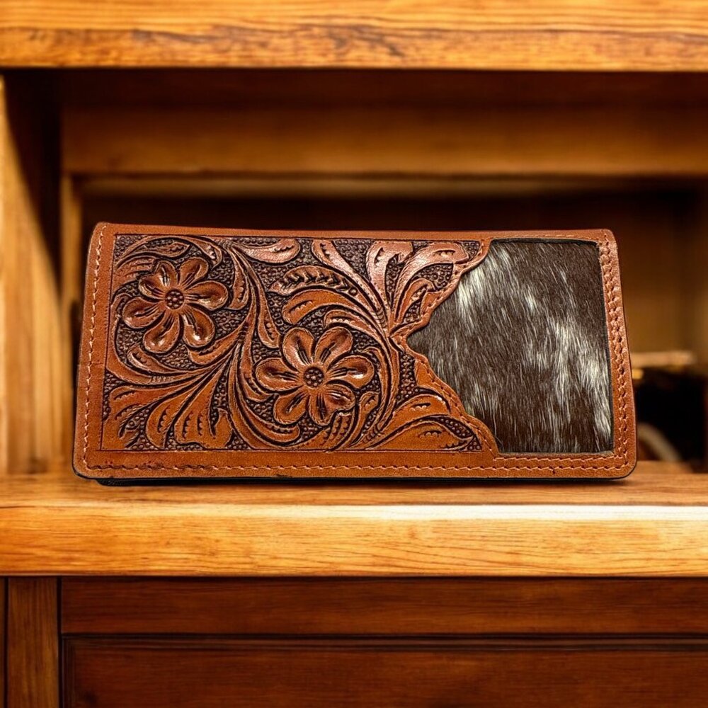 Hand Tooled Genuine Leather Hair on Hide Wallet